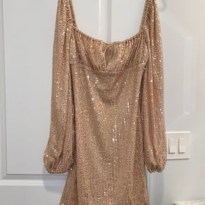 Rose gold off the shoulder dress. Brand new